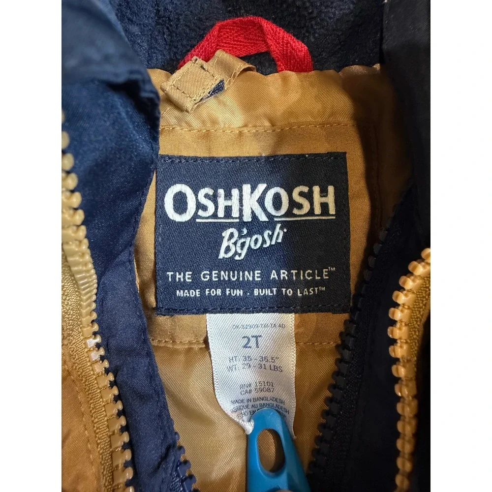 OshKosh Bgosh Kids 2T Navy Tan Hooded Puffer Jacket Heavy Winter Coat OK-CNL1739